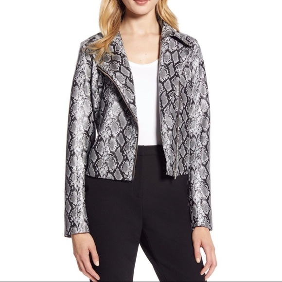 Halogen Snakeskin Print Faux Leather Moto Jacket S - Picture 1 of 11